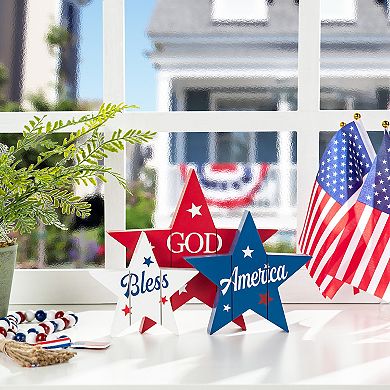 Glitzhome Patriotic Wood Star Table Decor Set of 3