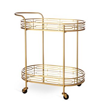 Glitzhome Oval Bar Cart With 4 Wheels 2 tier