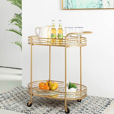 Glitzhome Oval Bar Cart With 4 Wheels 2-tier