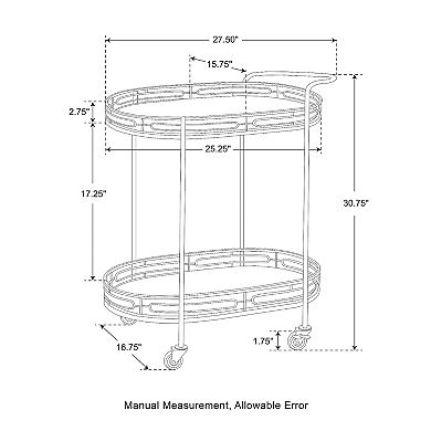 Glitzhome Oval Bar Cart With 4 Wheels 2-tier