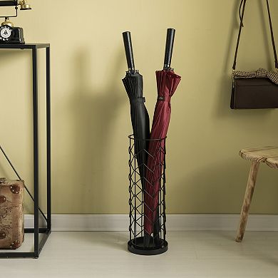 Black Round Horizontal Design Umbrella Holder Stand with Drip Water Tray