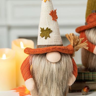 Glitzhome Set Of 3 Fall Fabric Gnome Doll Elf Standing Table Decor, 13”h