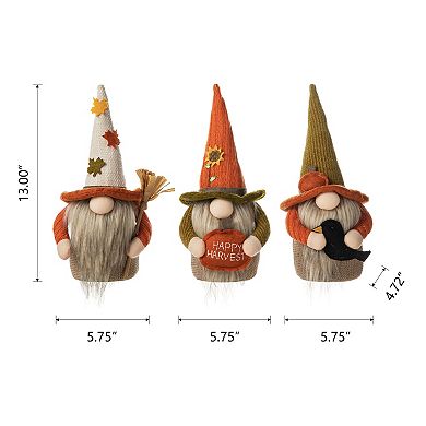 Glitzhome Set Of 3 Fall Fabric Gnome Doll Elf Standing Table Decor, 13”h