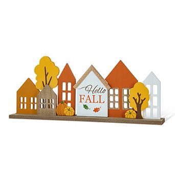 Glitzhome 20"L Wooden House Table Decor, Charming Village Table Centerpiece for Fall Harvest