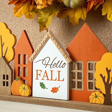 Glitzhome 20"L Wooden House Table Decor, Charming Village Table Centerpiece for Fall Harvest