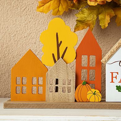 Glitzhome 20"L Wooden House Table Decor, Charming Village Table Centerpiece for Fall Harvest