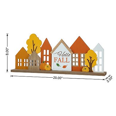 Glitzhome 20"L Wooden House Table Decor, Charming Village Table Centerpiece for Fall Harvest