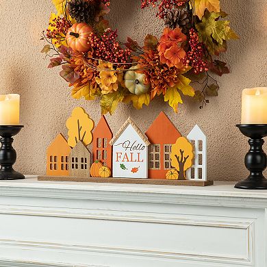 Glitzhome 20"L Wooden House Table Decor, Charming Village Table Centerpiece for Fall Harvest