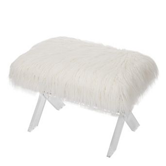 Glitzhome Luxurious Faux Fur Ottoman With Acrylic Legs