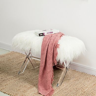 Glitzhome Luxurious Faux Fur Ottoman With Acrylic Legs