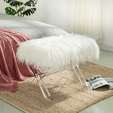 Glitzhome Luxurious Faux Fur Ottoman With Acrylic Legs