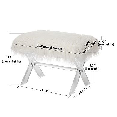 Glitzhome Luxurious Faux Fur Ottoman With Acrylic Legs