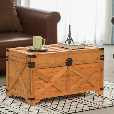 Barn Design Large Decorative Farmhouse Wooden Storage Trunk Chest