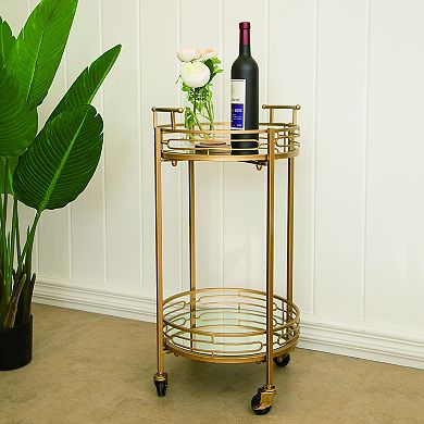 Glitzhome Oval Bar Cart With 4 Wheels 2-tier