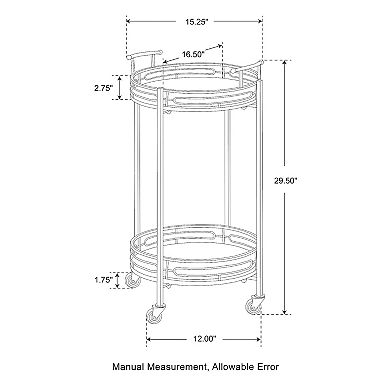 Glitzhome Oval Bar Cart With 4 Wheels 2-tier