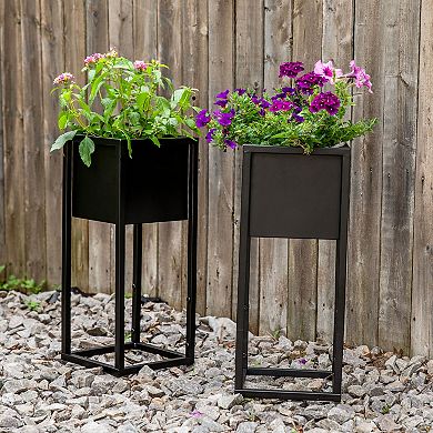 Sunnydaze Modern Simplicity Outdoor Elevated Planter - Brown - 2-Pack