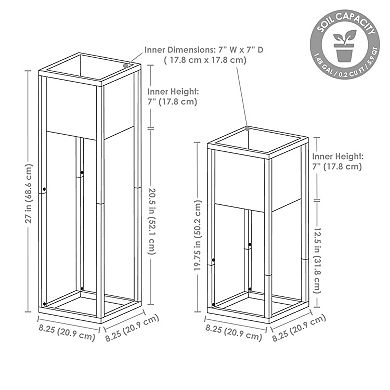 Sunnydaze Modern Simplicity Square Planters - 19.75" H and 27" H