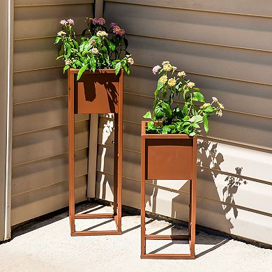 Sunnydaze Modern Simplicity Square Planters - 19.75" H and 27" H