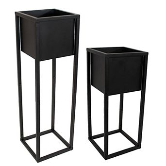 Sunnydaze Modern Simplicity Square Planters - 19.75" H and 27" H