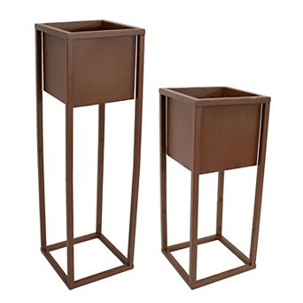 Sunnydaze Modern Simplicity Square Planters - 19.75" H and 27" H