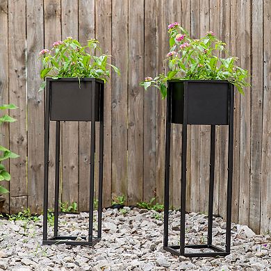 Sunnydaze Modern Simplicity Outdoor Elevated Planter - 2-Pack