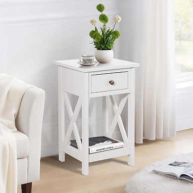 Ehemco X-side Rathe Nightstand End Table Side Table With Drawer And Storage Shelf