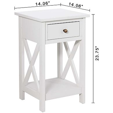 Ehemco X-side Rathe Nightstand End Table Side Table With Drawer And Storage Shelf