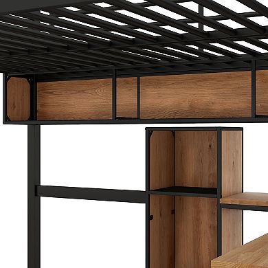 Merax Bunk Bed With L -shaped Desk And Shelves