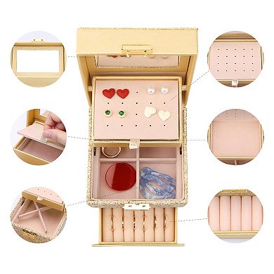 3 Layer Jewelry Box With Mirror Sequins Jewelry Case Storage Display Holder