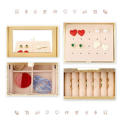 3 Layer Jewelry Box With Mirror Sequins Jewelry Case Storage Display Holder