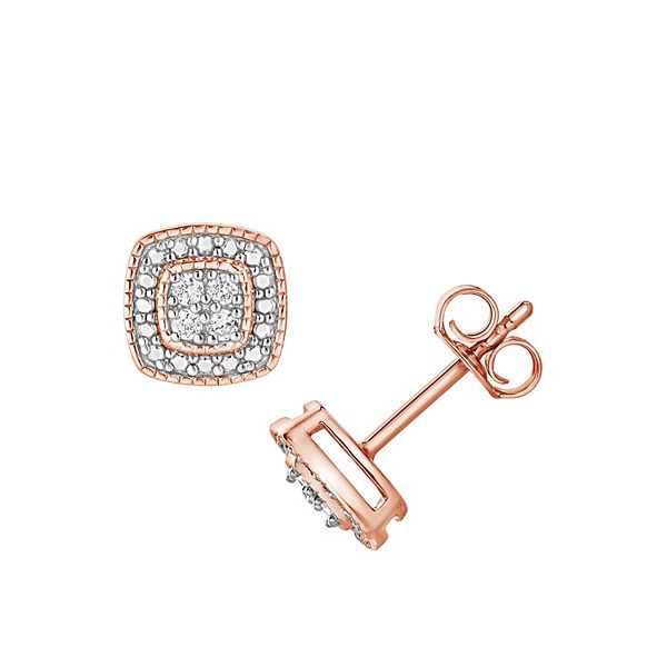 Diamond Brilliance 1/10 Carat T.W. Lab-Grown Diamond Square Stud Earrings - Rose Tone