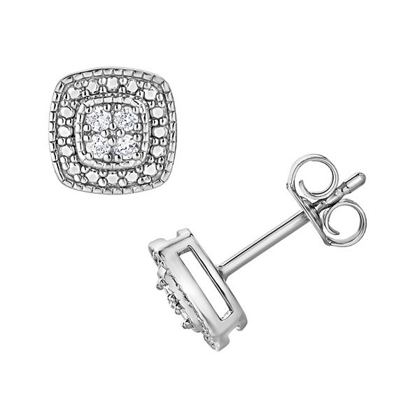 Diamond Brilliance 1/10 Carat T.W. Lab-Grown Diamond Square Stud Earrings - Silver Tone
