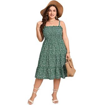 Plus Size Summer Dresses Women’s Sleeveless Square Neck Smocked Flowy Ruffle A Line Maxi Dress