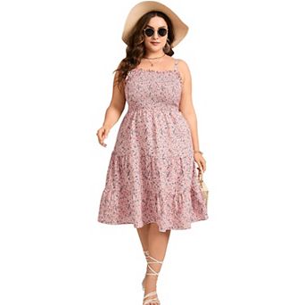 Plus Size Summer Dresses Women’s Sleeveless Square Neck Smocked Flowy Ruffle A Line Maxi Dress