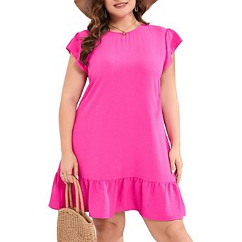 Women's Plus Size Babydoll Mini Dress Flutter Sleeve Flowy Shift Short Dress
