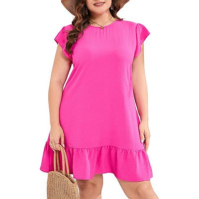 Women's Plus Size Babydoll Mini Dress Flutter Sleeve Flowy Shift