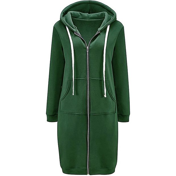 Haute Edition Women s Tunic Long Length Full Zip Hooded Sweatshirt Hoodie