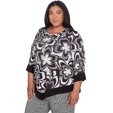 Plus Size Alfred Dunner Floral Geometric Top with Detachable Necklace