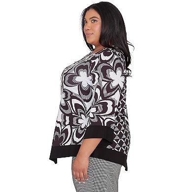 Plus Size Alfred Dunner Floral Geometric Top with Detachable Necklace