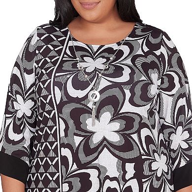 Plus Size Alfred Dunner Floral Geometric Top with Detachable Necklace
