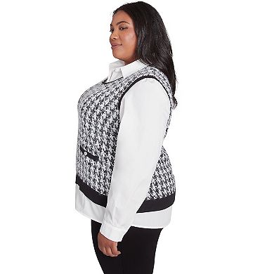 Plus Size Alfred Dunner Collared Houndstooth Vest Twofer