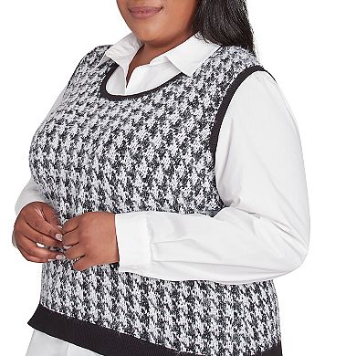 Plus Size Alfred Dunner Collared Houndstooth Vest Twofer