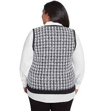 Plus Size Alfred Dunner Collared Houndstooth Vest Twofer