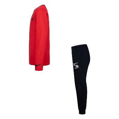 Boys 8-20 Nike 3BRAND by Russell Wilson Wordmark Long Sleeve T-shirt & Jogger Pants Fleece 2-Piece Set