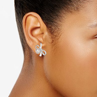 You're Invited Silver Tone Bow Motif Stud Earrings
