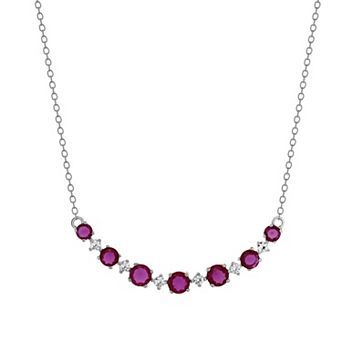Gemstone Brilliance Sterling Silver Simulated Gemstone & Lab-Created White Sapphire Necklace