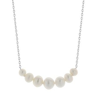 Gemstone Brilliance Sterling Silver Freshwater Cultured Pearl Curved Bar Necklace