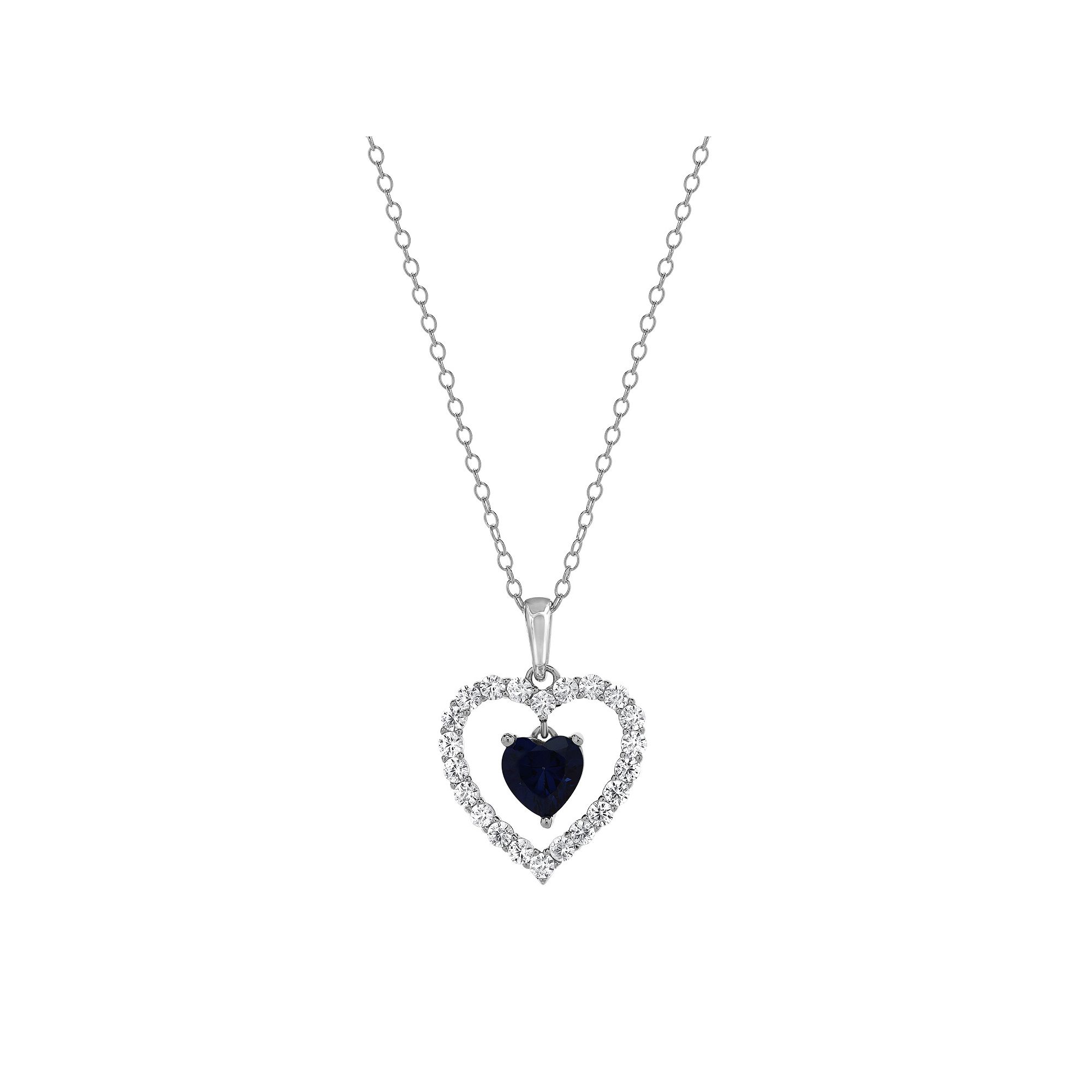 Gemstone Brilliance Lab-Created Gemstone Double Heart Pendant Necklace, Wo