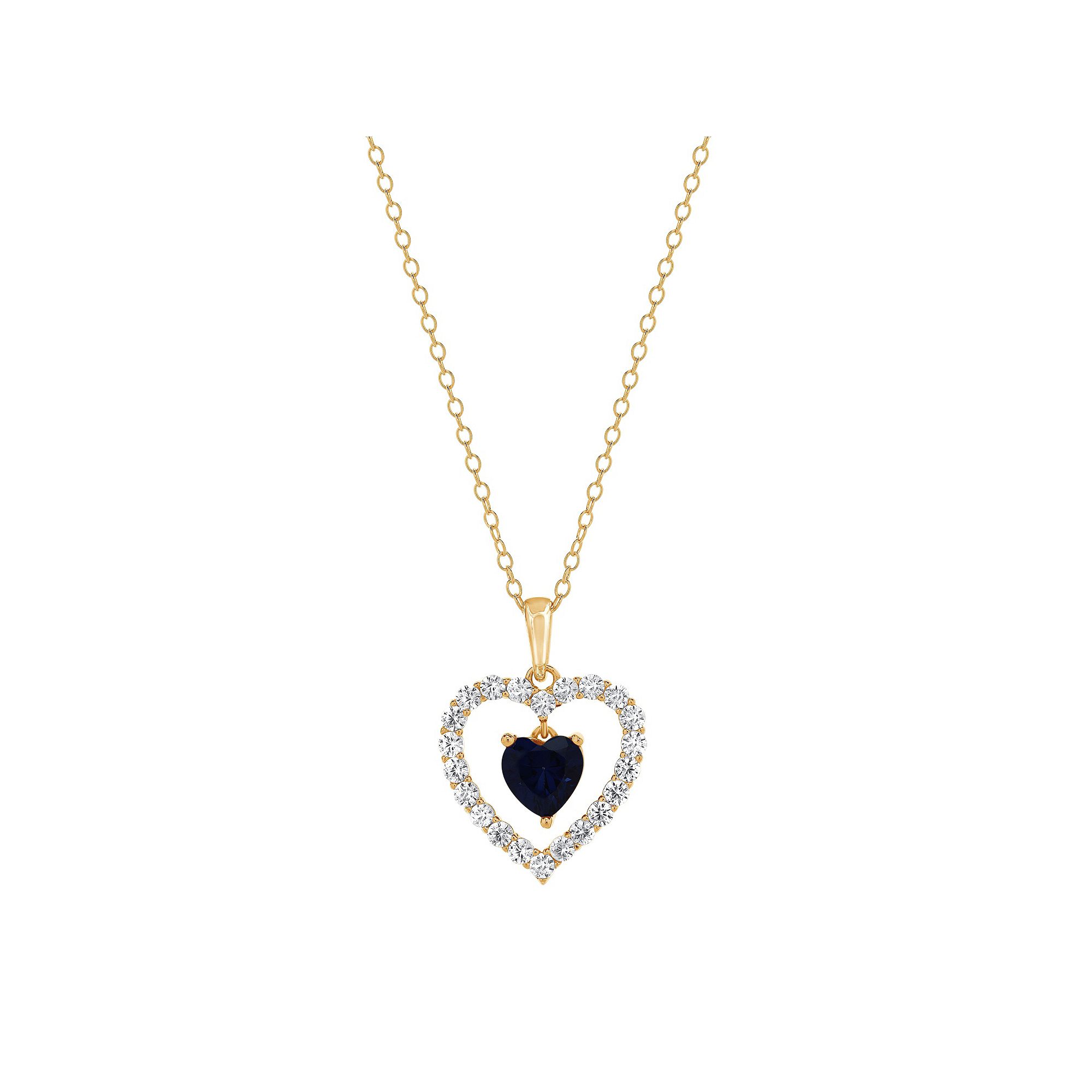Gemstone Brilliance Lab-Created Gemstone Double Heart Pendant Necklace, Wo