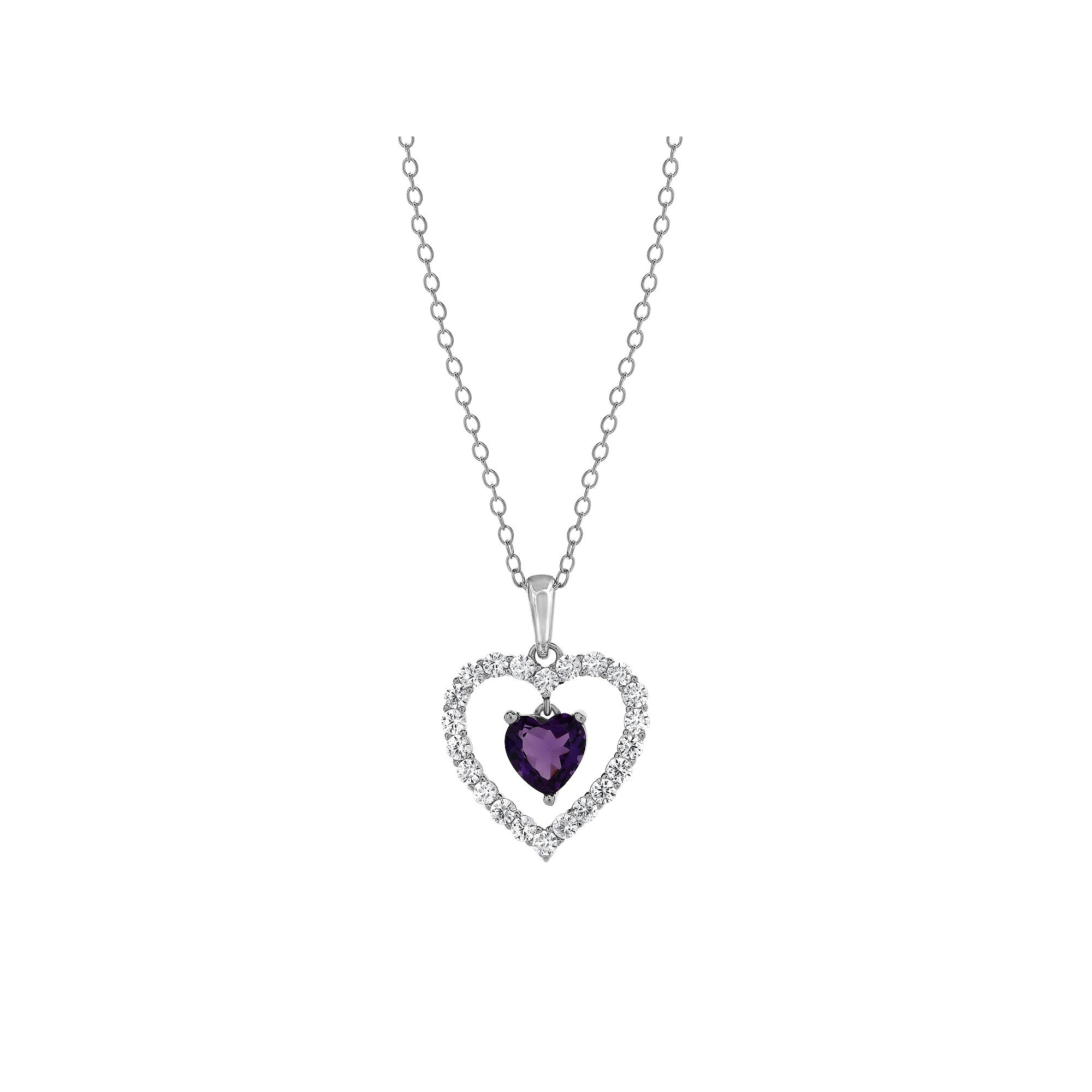 Gemstone Brilliance Lab-Created Gemstone Double Heart Pendant Necklace, Wo